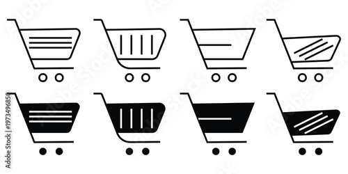 Shopping cart icons set collection. Shopping cart line and flat icon. Internet shop symbol. Web store shopping cart - stock vector eps 10.