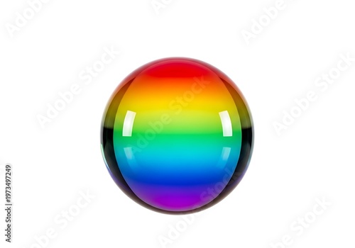 A colorful rainbow glass marble on a white background