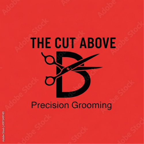 The Cut Above Precision Grooming Logo with Scissors and Stylized Letter B.