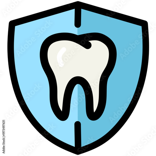 Vibrant blue shield icon with a clean white tooth, symbolizing strong dental health, robust oral hygiene, and reliable protection for teeth, perfect for healthcare and wellness branding