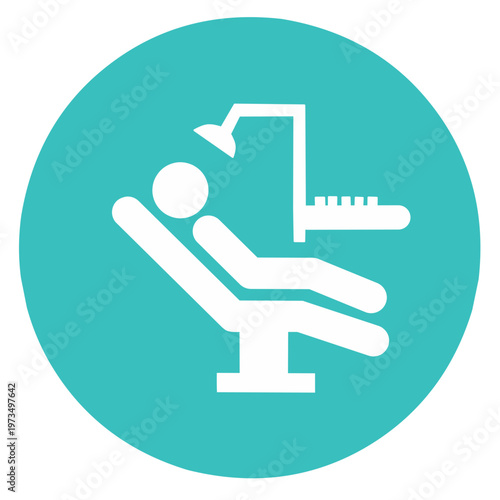 Stylized icon of a patient receiving comprehensive dental care in a modern clinic, representing essential health services and routine oral hygiene procedures