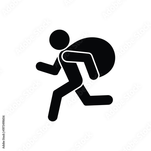 Icon depicting thief escaping with stolen goods in large bag over shoulder representing property crime and security incidents.