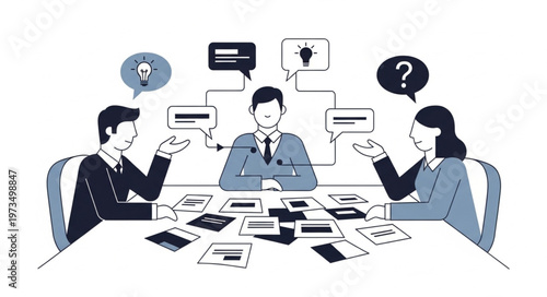 Three Business Professionals Collaborating Over Documents.