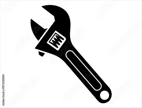 Classic adjustable wrench silhouette with movable jaw and long handle for mechanical work.