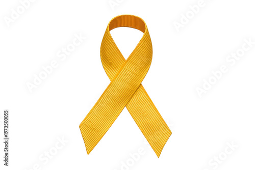 Yellow awareness ribbon symbolizing hope, solidarity, and support for various causes, including childhood cancer and suicide prevention, on a transparent background