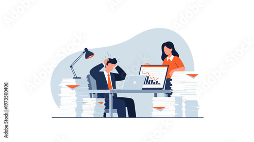 Two men moving boxes and office equipment in a workspace environment