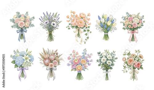 Watercolor Floral Bouquet Clipart Set — 10 Spring & Wedding Flower Bouquets 