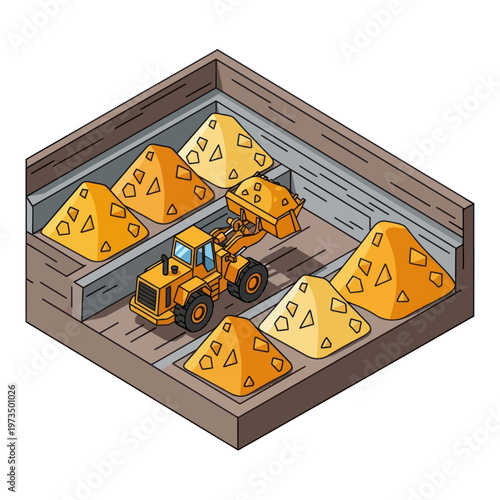Isometric View of a Loader Working in a Sandpit.