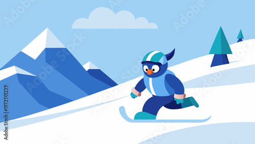 Funny Animal Costume Snowboarder Flat Vector 