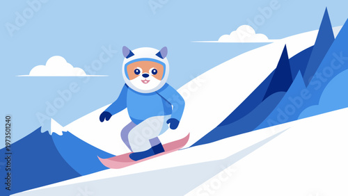 Funny Animal Costume Snowboarder Flat Vector 