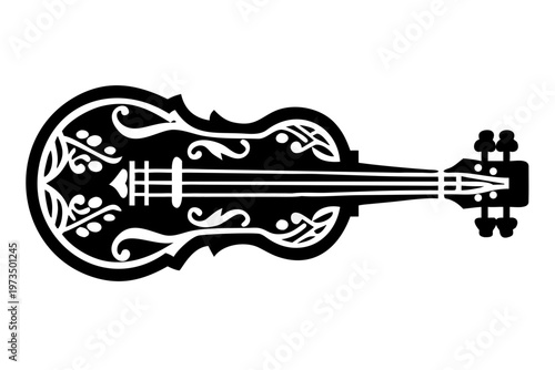 hardanger fiddle instrument silhouette illustration for traditional norwegian music folk performance and string design