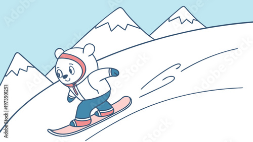 Funny Animal Costume Snowboarder Flat Vector 