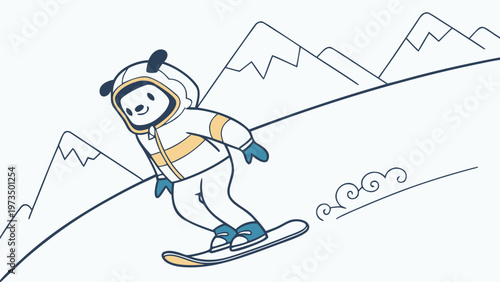 Funny Animal Costume Snowboarder Flat Vector 