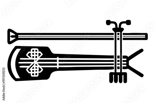 erhu instrument silhouette illustration for traditional chinese music folk performance and string design