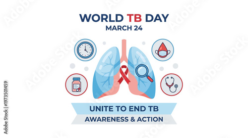 World TB Day Awareness and Action with Lungs and Medical Icons. Vector Illustrations. EPS Editable