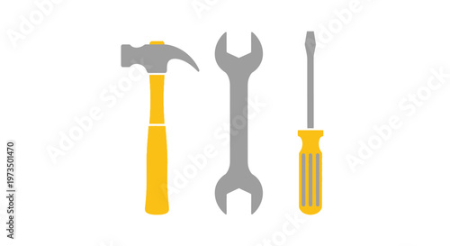 Yellow handled tools on white background. Vector Illustrations. EPS Editable