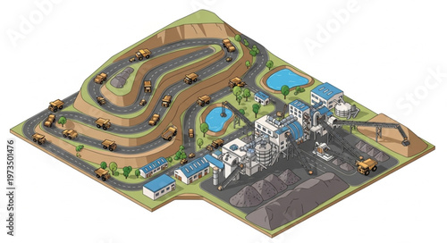Toy Race Track with Miniature Cars and Mountains.