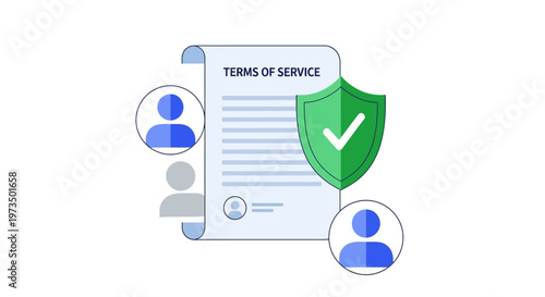 Terms of Service document with user profiles and a security shield. Vector Illustrations. EPS Editable