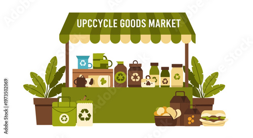 Upcycle Goods Market Stand Display. Vector Illustrations. EPS Editable