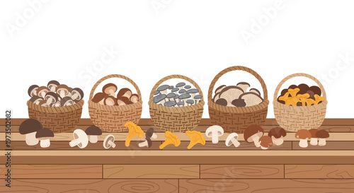 Variety of bread in baskets. Vector Illustrations. EPS Editable