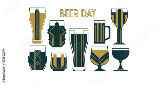 Variety of beer glasses collection. Vector Illustrations. EPS Editable