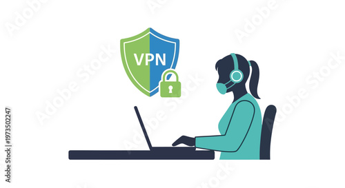 Virtual Private Network Service Operator Working on Laptop. Vector Illustrations. EPS Editable
