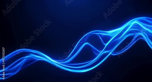 Blue waves of energy flow glowing on pure dark background.4k video. 


