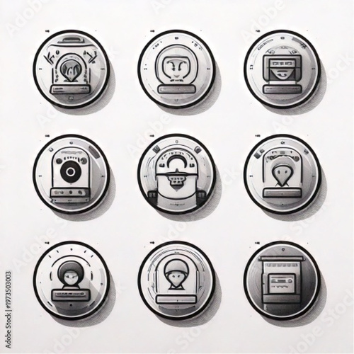 Collection of nine circular icons representing different professions and roles.