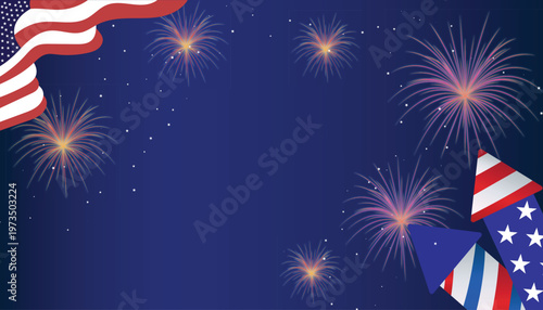 Vibrant fireworks exploding in the night sky american flags waving, celebrating independence day patriotic fervor joyful sparklers everywhere