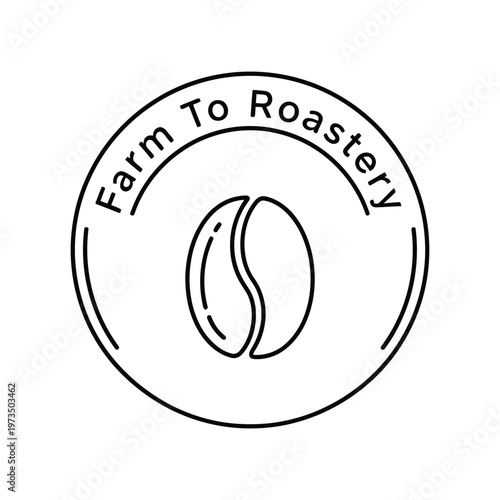 Farm To Roastery Circle Logo with Arabica Coffee Bean Line Art Vector illustration.