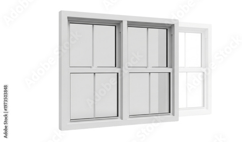 A white window with multiple panes open on a plain background
