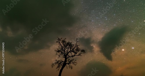 Time lapse of milky way galaxy,Amazing night sky background	