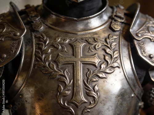 Medieval Knight Steel Armour of God with Christian Cross Engraving