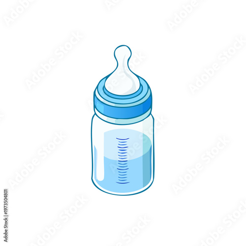Isometric baby feeding bottle blue line art icon