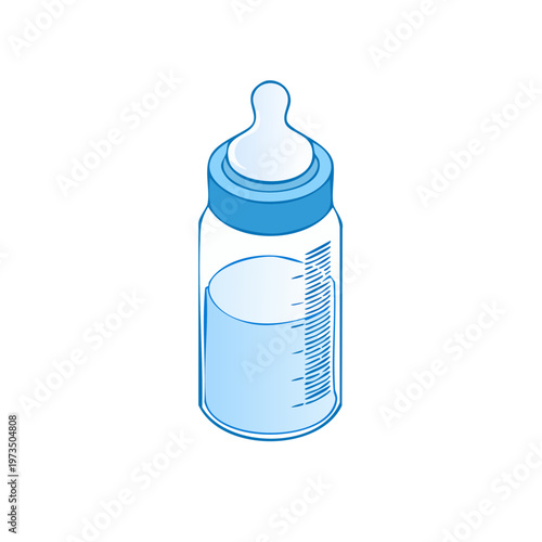 Isometric baby feeding bottle blue line art icon