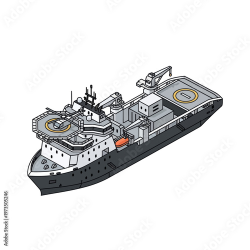 Isometric Illustration of a Modern Offshore Supply Vessel.