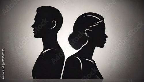 Silhouettes of a man and woman facing away from each other.
