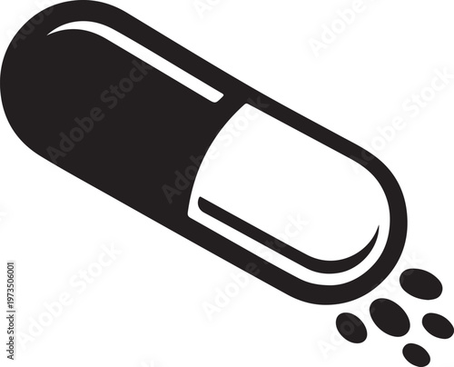 medical pill capsule icon silhouette vector for health and pharmaceutical design