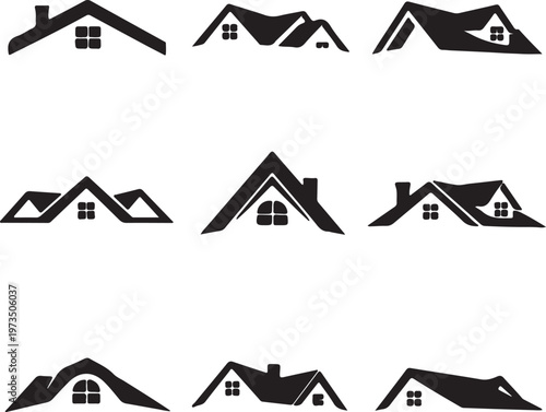 House roof logo icon silhouette, House roof, Roof, Roof clipart, Roof silhouette, House roof vector set