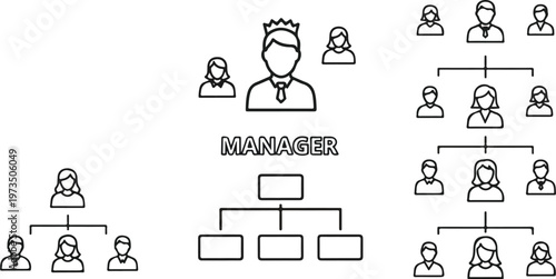 Corporate Hierarchy Icons with Manager Leadership Structure