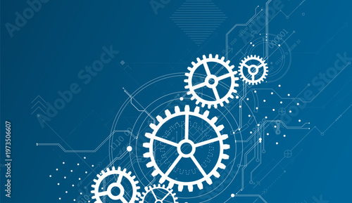 Abstract document drawing using white gears. Technological background.