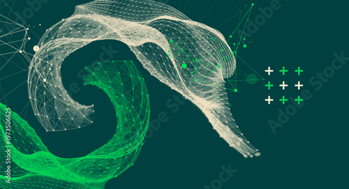 The abstract wave is made in a frame style. Template for science and technology presentation. Vector art.