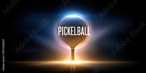 Pickleball Poster Paddle Silhouette Glowing Ball Banner Sports Advertising