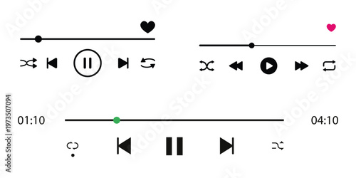 Vector illustration of music player interface with playback controls and progress bar