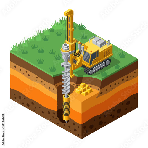 Isometric Illustration of Drilling Rig for Soil Investigation and Testing.