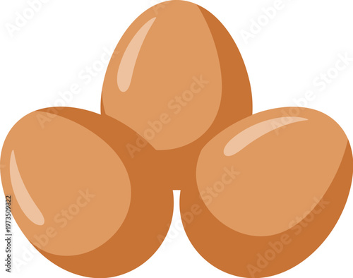Three brown eggs with smooth glossy surfaces arranged together food ingredient illustration