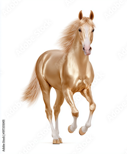 Golden Horse Statue on White Background
