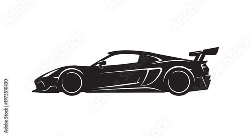 Black sports car vector, racing car silhouette, side view, speedster illustration