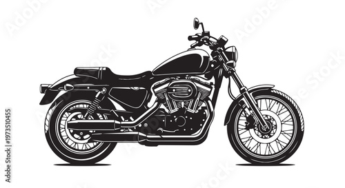 Black motorcycle, vintage bike, classic cruiser, vector illustration