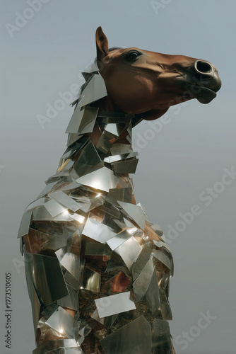 Surreal horse in mirrored armor